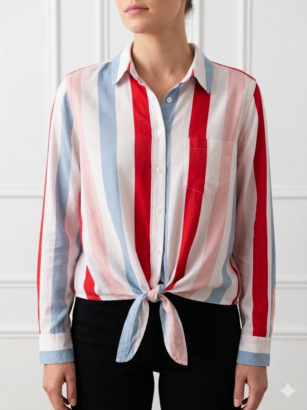 Velvet Heart Red, Blue & Pink Striped Tie-Front Button-Down Shirt